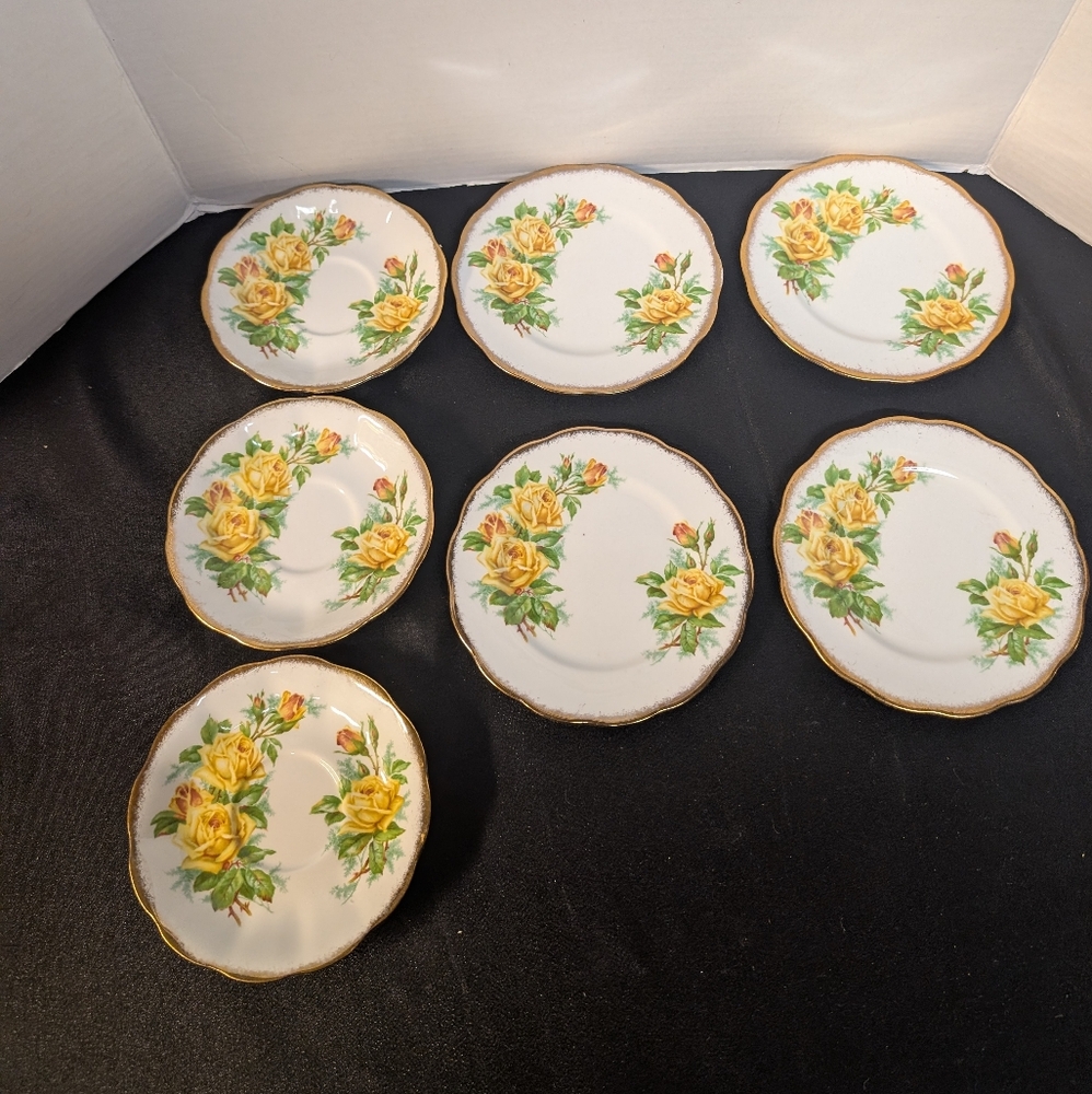 Vintage Royal Albert Tea Rose Bone China Side Plates, Saucers Yellow Roses Lot